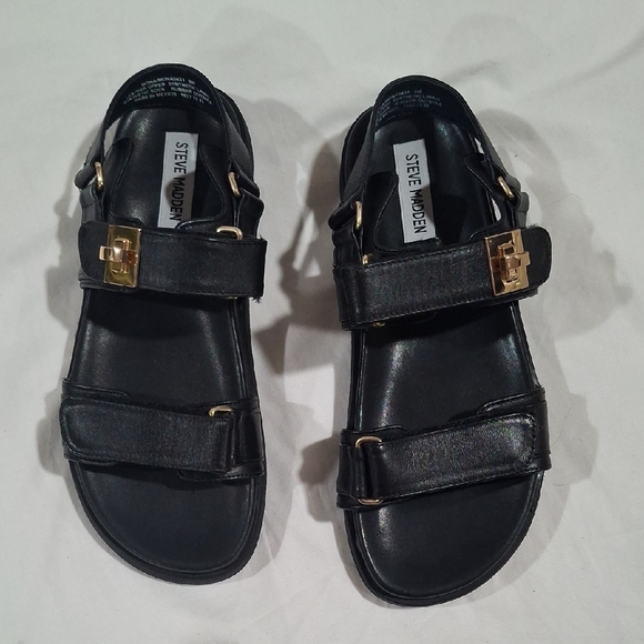 Steve Madden Shoes - Steve Madden Black Leather Sandals with Gold Buckles